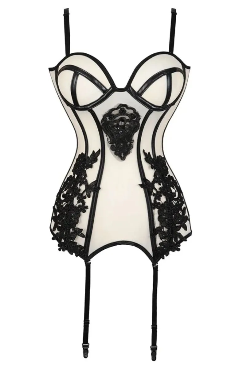 Guêpière Corset Porte-jarretelles Subblime - Dentelle Noire - Décolleté V - Neuf Avec étiquettes